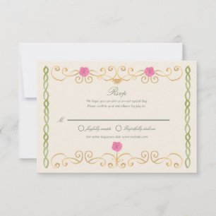 Elegante rosa grüne und goldene handgezeichnete RS RSVP Karte