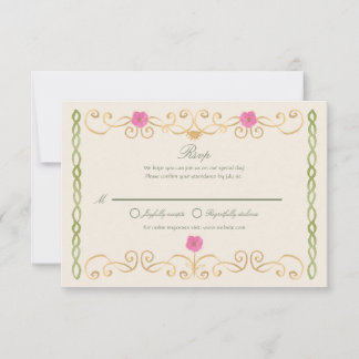 Elegante rosa grüne und goldene handgezeichnete RS RSVP Karte