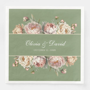 Elegante Rosa Grünzeug Pfingstrosen Papier Serviet Serviette