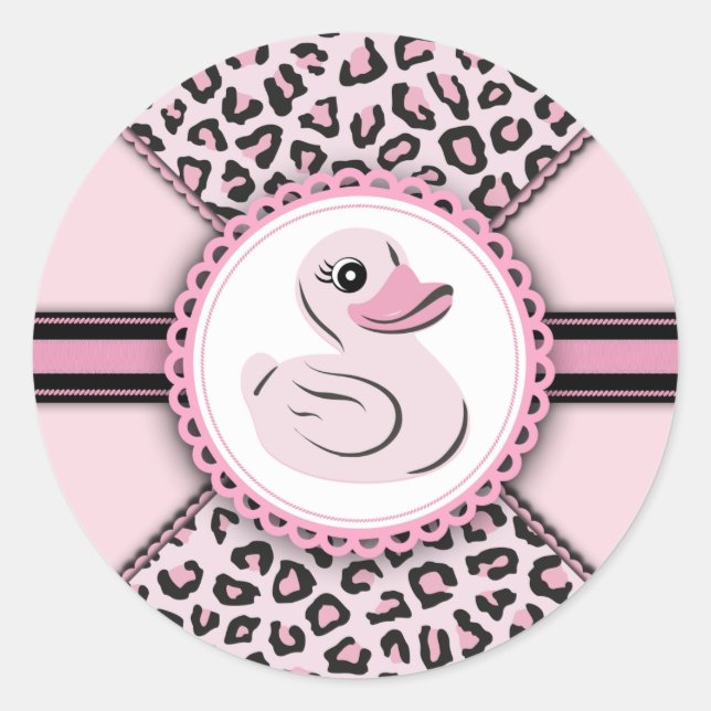 Elegante rosa Gummi Duck Baby Shower Stickers (Vorderseite)