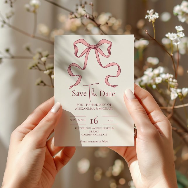 Elegante Rosa Hand Drawn Bow Wedding Save The Date (Von Creator hochgeladen)