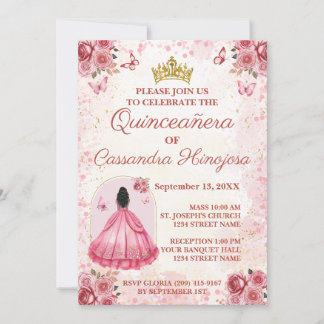 Elegante Rosa Hauchdünne Quinceañera-Einladung 15 Einladung