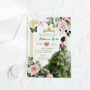 Elegante Rosa Hellegrün Quinceañera Acryleinladungen