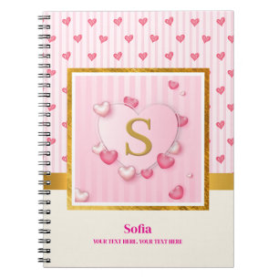 Elegante rosa Herzen & goldenes Monogramm Girly In Notizblock
