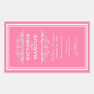 Elegante rosa Hochzeits-Monogramm-Weinflasche Rechteckiger Aufkleber