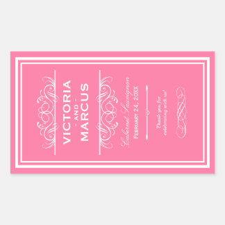 Elegante rosa Hochzeits-Monogramm-Weinflasche Rechteckiger Aufkleber