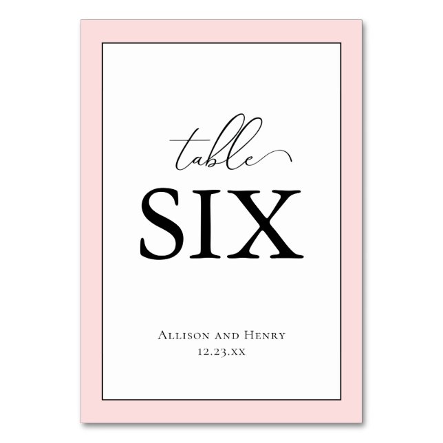 Elegante Rosa Hochzeitsempfehlung Tischnummer (Vorderseite)