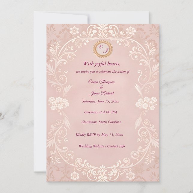 Elegante, rosa Hochzeitsfeier Save The Date (Vorderseite)