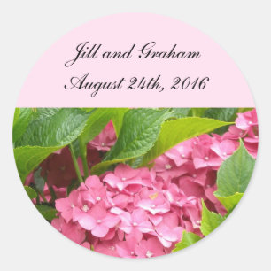 Elegante rosa Hortensie Save-the-Date-Karte Runder Aufkleber