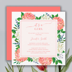 Elegante rosa Hydrangea It's A Girl Baby Shower Einladung