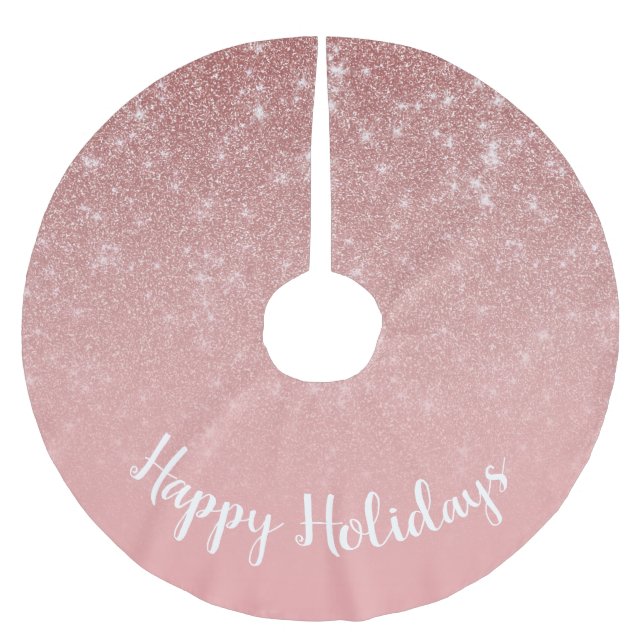 Elegante Rosa Imitats Glitzer Texture Happy Holida Polyester Weihnachtsbaumdecke (Vorderseite)