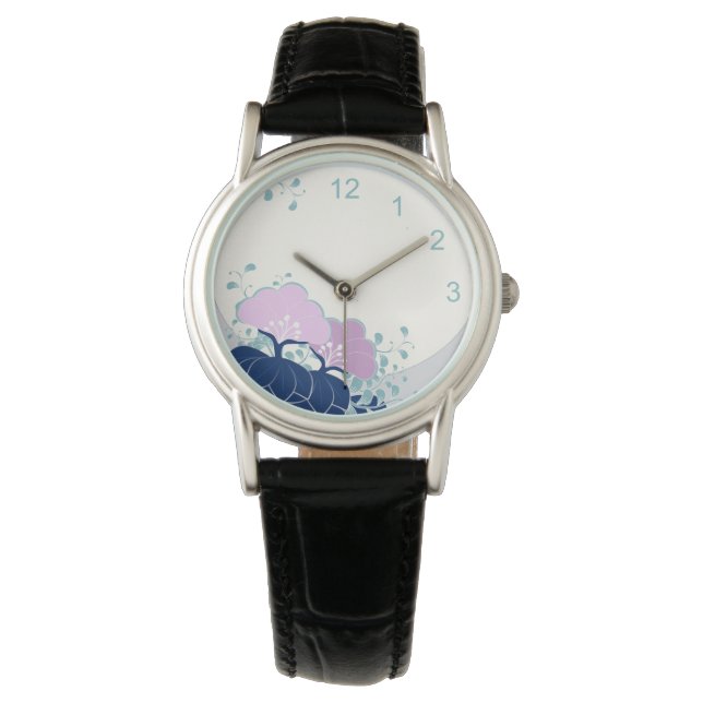 Elegante Rosa Kamelie Uhr mit Zahlen (Vorderseite)