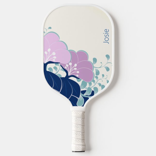 Elegante rosa Kamelien Name hinzufügen Pickleball Schläger (Vorderseite)