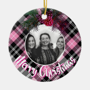 Elegante rosa karierte Pineconfoto-Vorlage Keramik Ornament