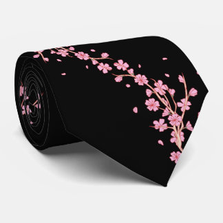 Elegante rosa Kirschblüte auf schwarzer Seidenkraw Krawatte