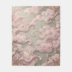 Elegante rosa Kirschblüten Art Nouveau Wirbel Fleecedecke