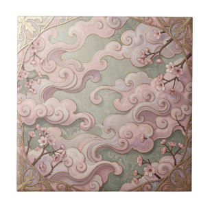 Elegante rosa Kirschblüten Art Nouveau Wirbel Fliese