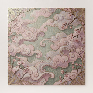 Elegante rosa Kirschblüten Art Nouveau Wirbel Puzzle