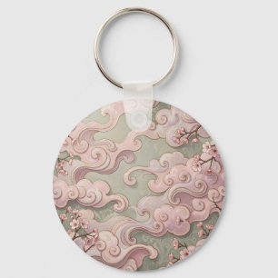 Elegante rosa Kirschblüten Art Nouveau Wirbel Schlüsselanhänger