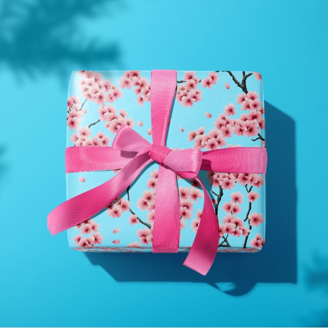 Elegante rosa Kirschblüten auf Sky Blue Christmas Geschenkpapier (https://www.zazzle.com/elegant_pink_cherry_blossoms_sky_blue_christmas_wrapping_paper-25631112074814)