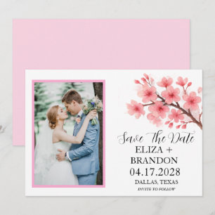 Elegante rosa Kirschblüten-Blumen-Foto Save The Date