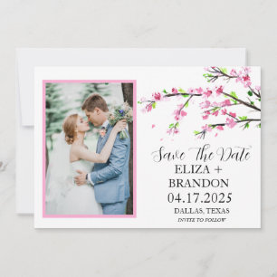Elegante rosa Kirschblüten-Blumen-Foto Save The Date