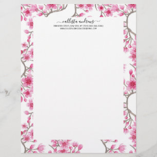 Elegante rosa Kirschblüten-Blumen-Wasserfarbe Briefbogen