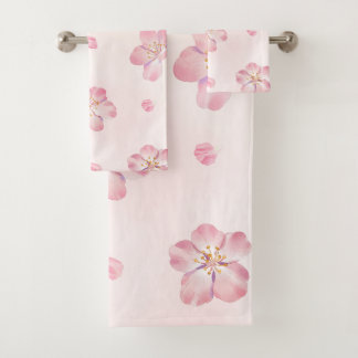 Elegante rosa Kirschblüten-Blumenmuster Badhandtuch Set