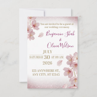 Elegante rosa Kirschblüten-Hochzeit mit Glitter Einladung