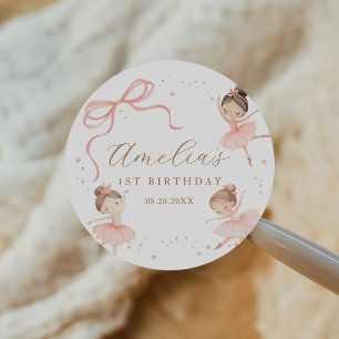 Elegante rosa kokette Ballerina Mädchen Geburtstag Runder Aufkleber