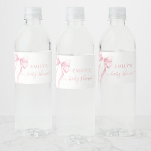 Elegante rosa Kokette Bogen Mädchen Baby Shower Wasserflaschenetikett