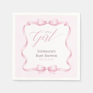 Elegante rosa Kokette Schleife Blumen Baby-Party Serviette