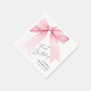 Elegante rosa Kokette Schleife Erstes Geburtstagsm Serviette