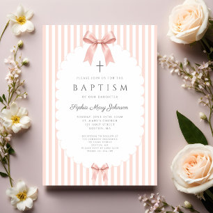 Elegante rosa Koketten-Bogen Mädchen-Taufe Einladung