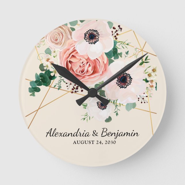 Elegante rosa Korallenblüte Flora Botanischer Brau Runde Wanduhr (Vorderseite)