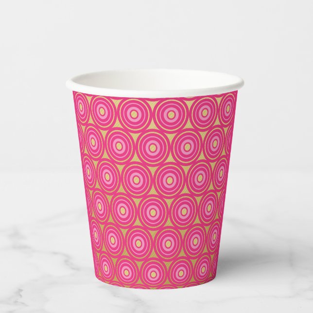 Elegante rosa Kreise Papier-Cups Pappbecher (Vorderseite)