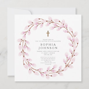 Elegante rosa Kreuz-Taufeinladung Einladung