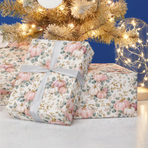 Elegante rosa Kürbis-Aquarell-Herbstblume Geschenkpapier