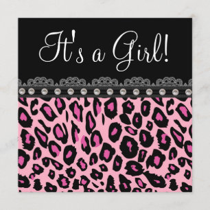 Elegante rosa Leopard-Babyparty Einladung