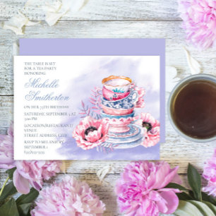 Elegante rosa-lila 75. Geburtstags-Teeparty Einladung