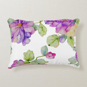 Elegante rosa lila Aquarell-Blumen Dekokissen