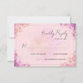 Elegante rosa-lila Aquarell-Blumen-Hochzeits-RSVP RSVP Karte