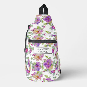 Elegante, rosa lila Aquarellblüte personalisieren Crossbody Bag