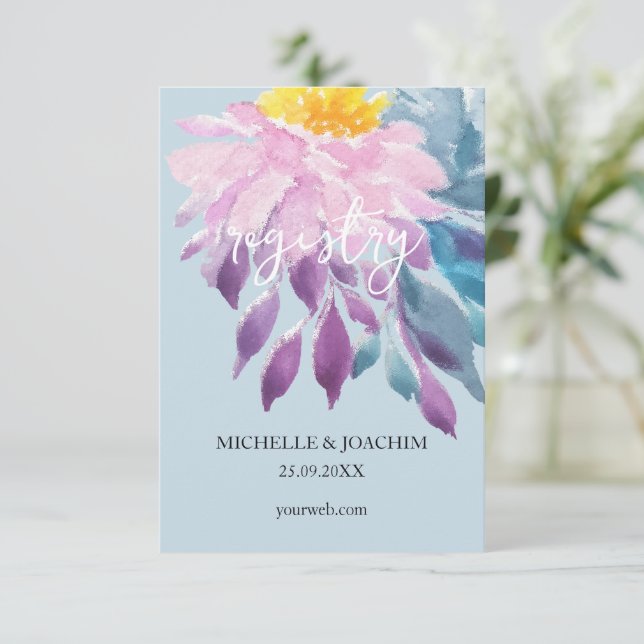 Elegante Rosa Lila Blau Dahlia Begleitkarte (Stehend Vorderseite)