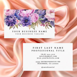 Elegante rosa Lila Blue Blumen Business Cards Visitenkarte