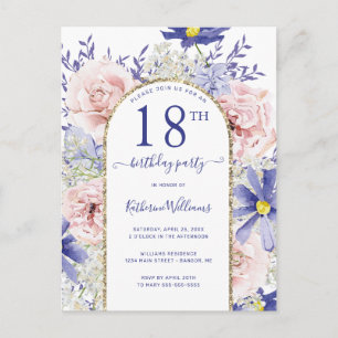 Elegante rosa-lila Einladung zur 18. Geburtstagsfe Postkarte