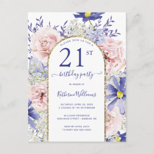 Elegante rosa-lila Einladung zur 21. Geburtstagsfe Postkarte