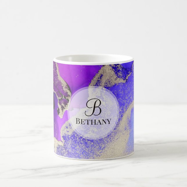 Elegante rosa Lila Gold Monogram Coffee Tasse (Mittel)