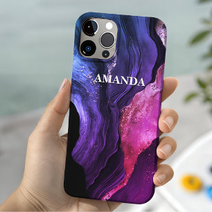 Elegante rosa lila Marmor Kunst falscher Glitter Case-Mate iPhone 14 Hülle