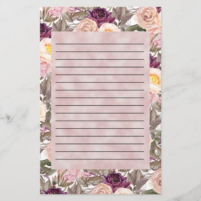 Elegante rosa Lila Peonies Lined Briefpapier (Vorderseite)